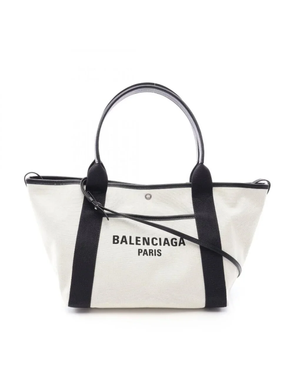 Balenciaga Tote Bag Biarritz 2-Way Ivory Black Canvas Leather